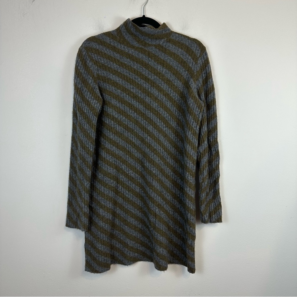 Theory | Diagonal Stripe Mock Neck Knit Sweater Tunic Size Large Wool Blend